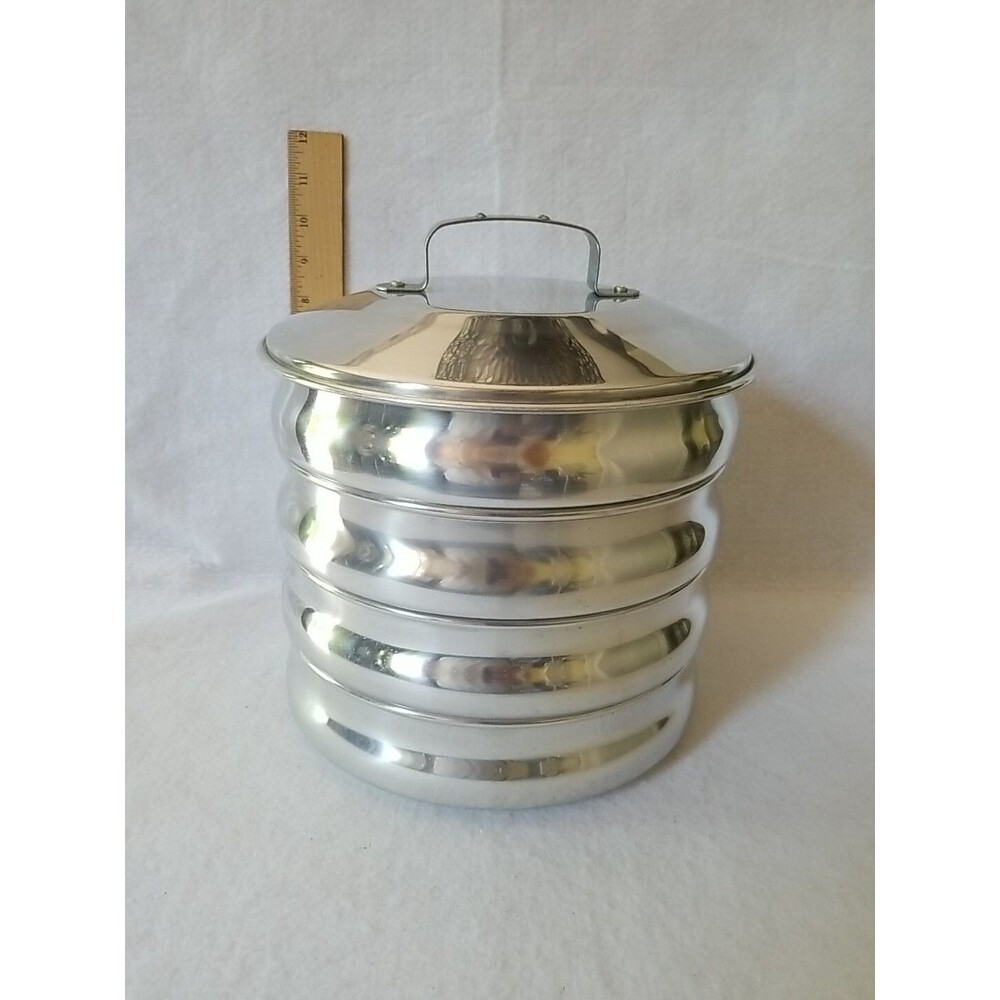 VINTAGE REPLACEMENT REGAL WARE PICNIC PK STACKING ALUMINUM PANS CAMPING-NO BAIL